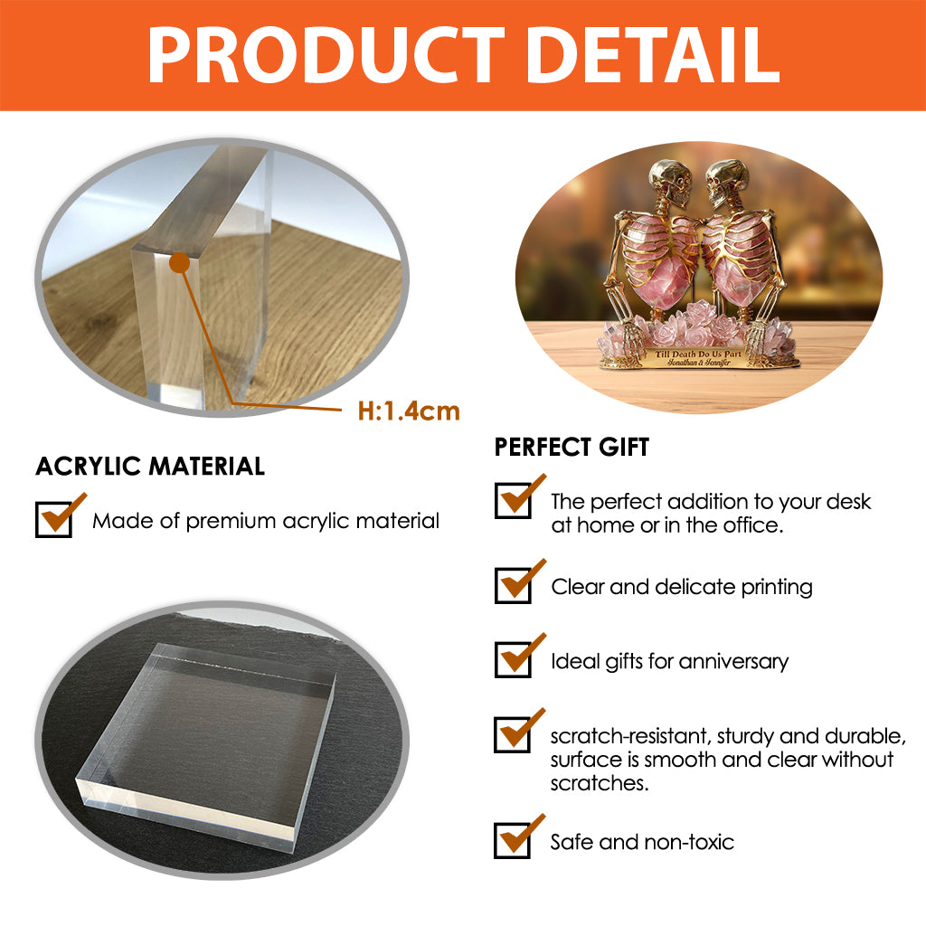 Quartz & Gold Skeleton, Till Death Do Us Part - Personalized Couple Custom Shaped Acrylic Plaque