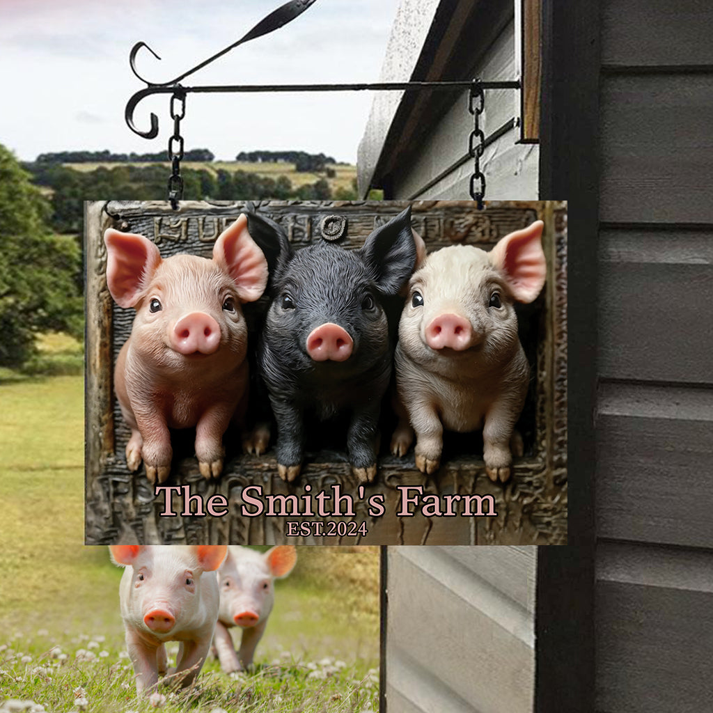Bienvenue à la ferme - Panneau métallique rectangulaire personnalisé pour les amoureux des cochons