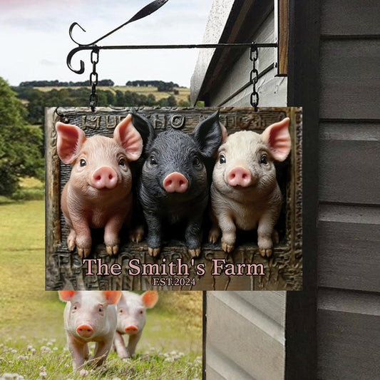 Bienvenue à la ferme - Panneau métallique rectangulaire personnalisé pour les amoureux des cochons