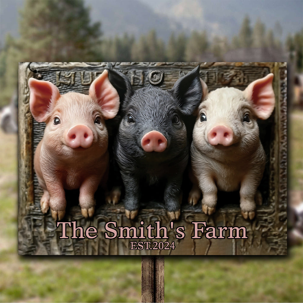 Bienvenue à la ferme - Panneau métallique rectangulaire personnalisé pour les amoureux des cochons