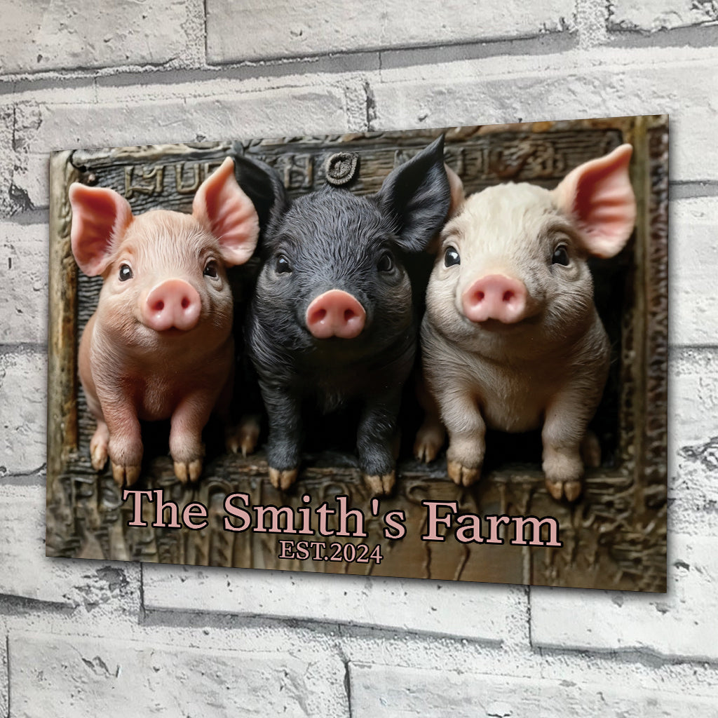 Bienvenue à la ferme - Panneau métallique rectangulaire personnalisé pour les amoureux des cochons