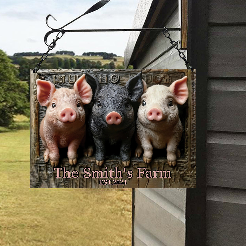 Bienvenue à la ferme - Panneau métallique rectangulaire personnalisé pour les amoureux des cochons