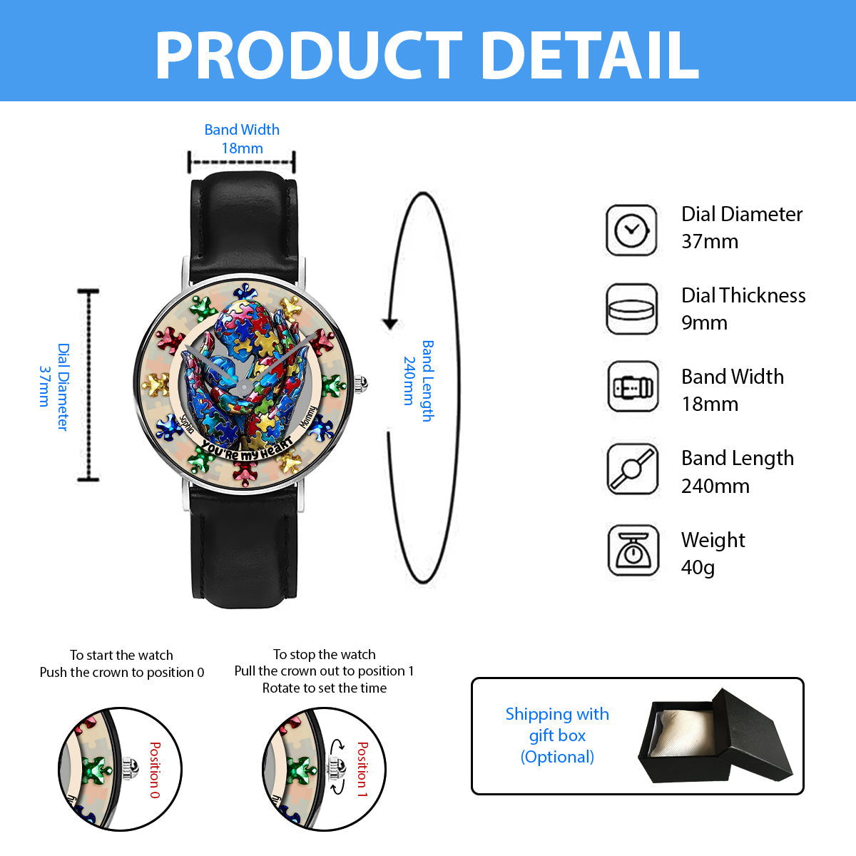 Tu es mon cœur - Montre-bracelet personnalisée pour la sensibilisation à l'autisme