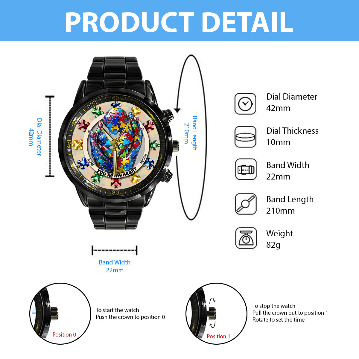 Tu es mon cœur - Montre-bracelet personnalisée pour la sensibilisation à l'autisme
