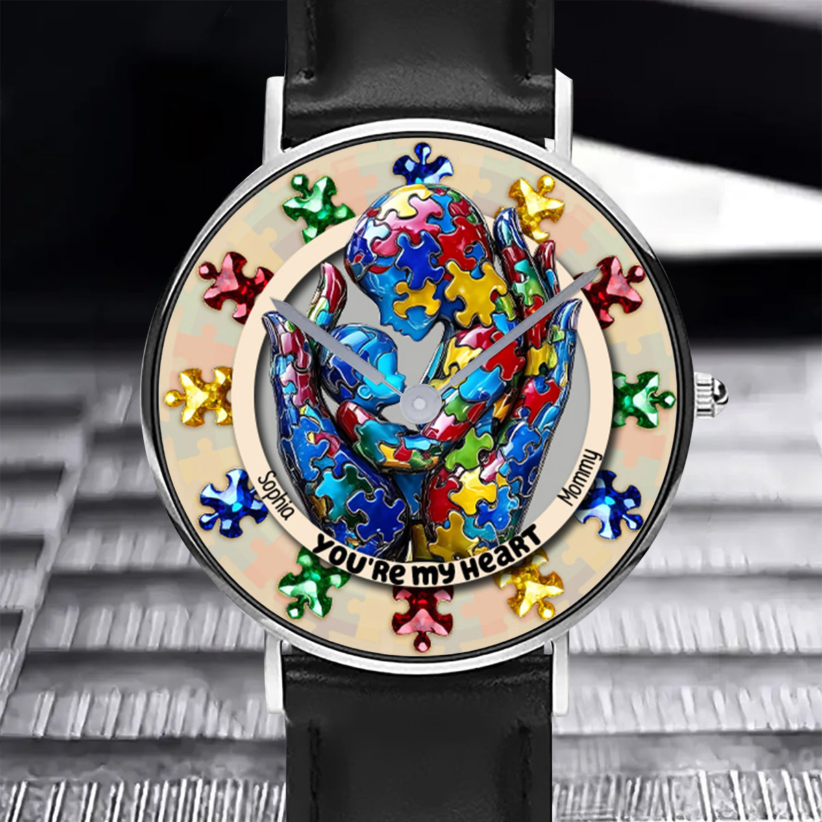 Tu es mon cœur - Montre-bracelet personnalisée pour la sensibilisation à l'autisme