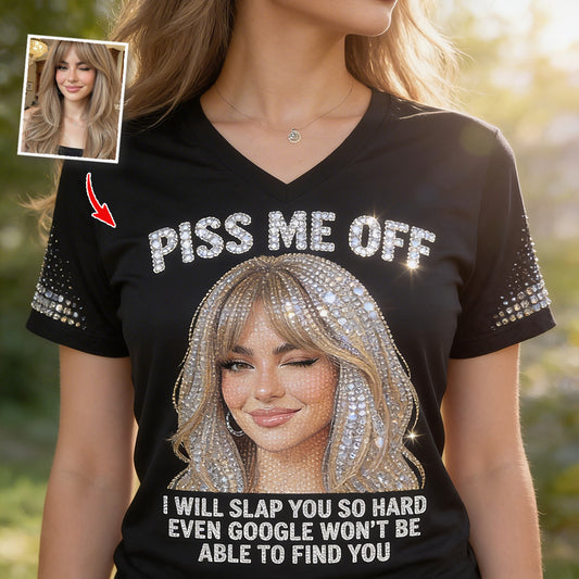 Fais-moi chier - T-shirt V-Neck Personnalisé Sarcastique Imprimé