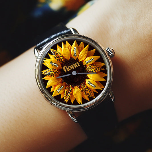 Montre-bracelet personnalisée pour grand-mère, maman, tante et famille tournesol - Nana, maman, tante