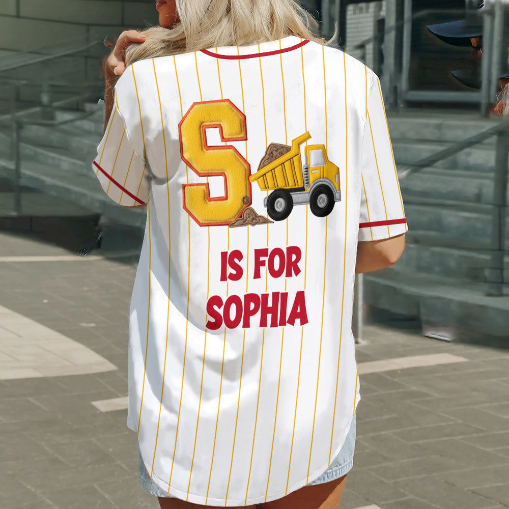 Véhicules de construction de l'alphabet - Maillot de baseball personnalisé pour enfant