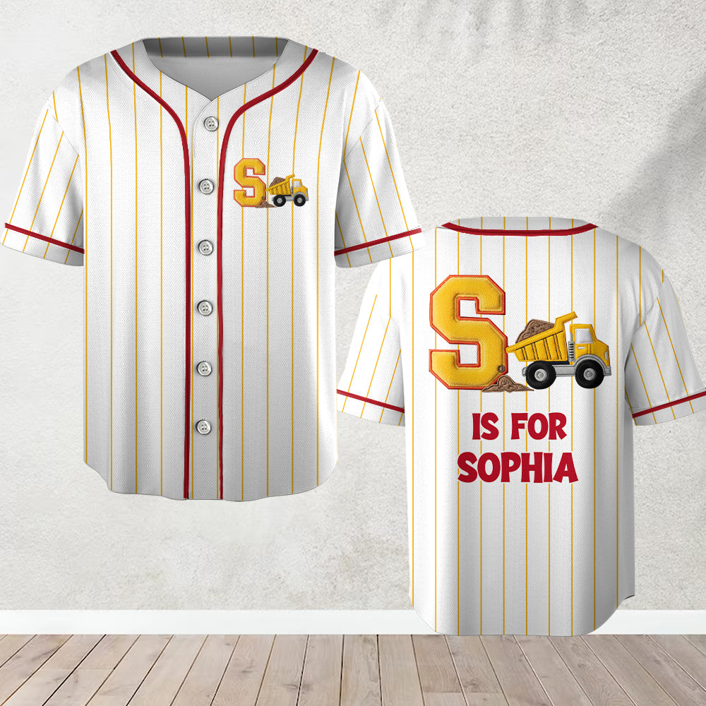 Véhicules de construction de l'alphabet - Maillot de baseball personnalisé pour enfant