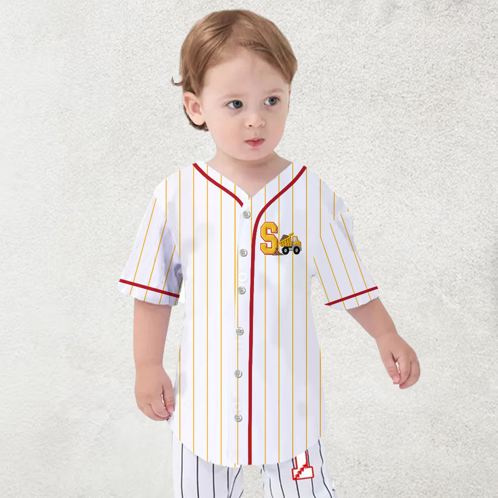 Véhicules de construction de l'alphabet - Maillot de baseball personnalisé pour enfant