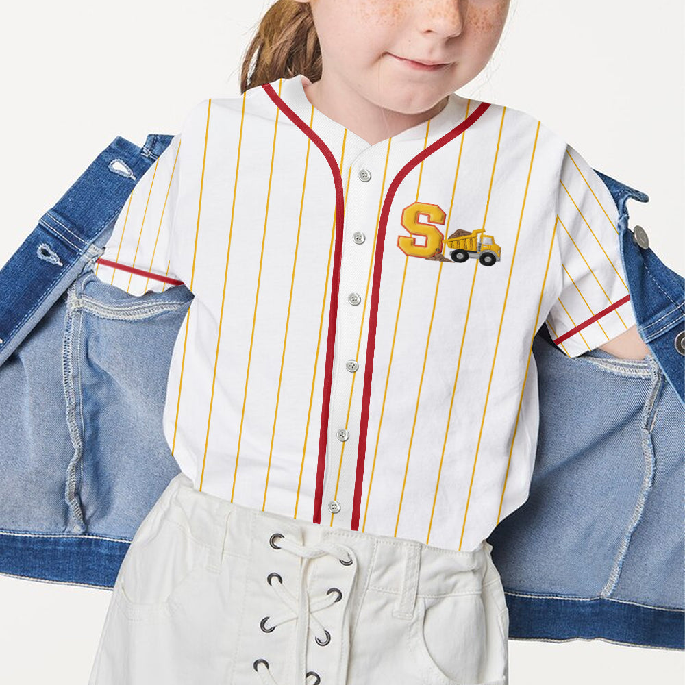 Véhicules de construction de l'alphabet - Maillot de baseball personnalisé pour enfant