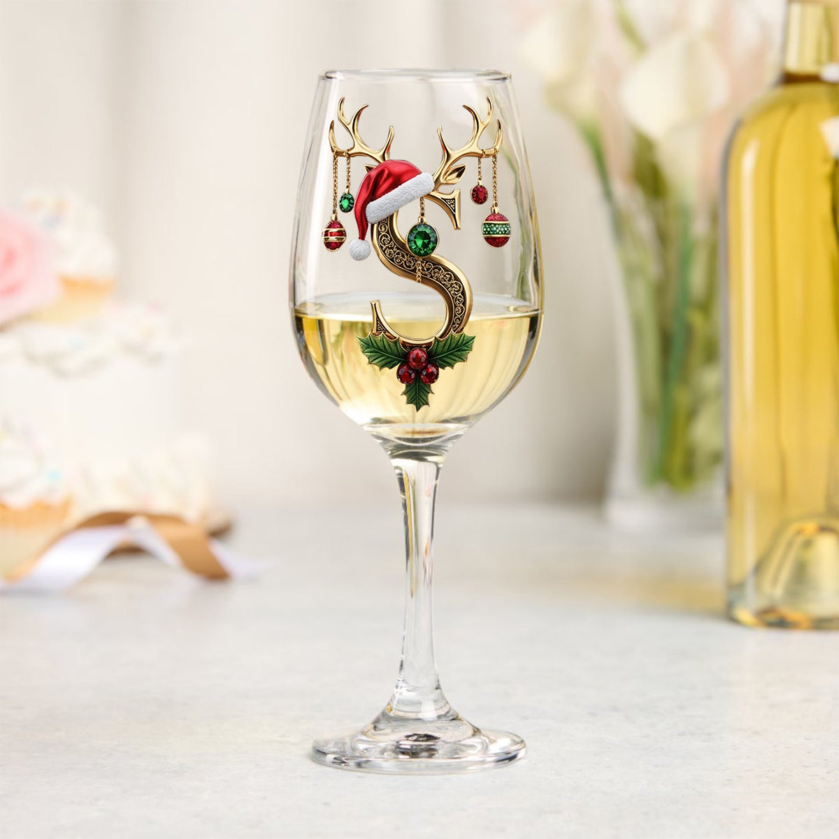 Merry Christmas - Personalized Family Wine Glass With Long Stem