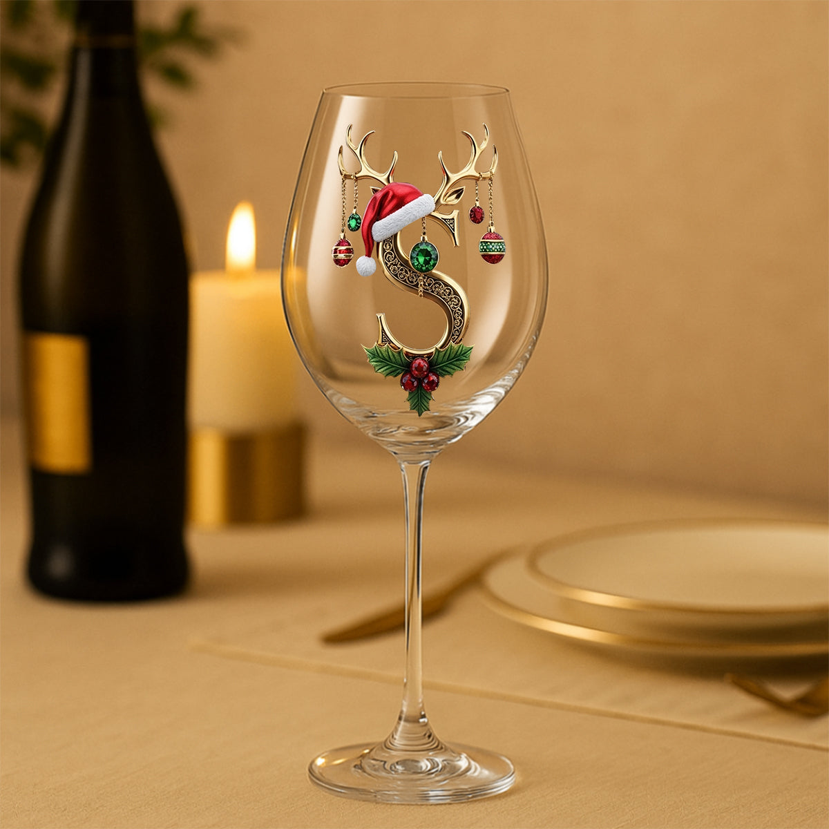 Merry Christmas - Personalized Family Wine Glass With Long Stem
