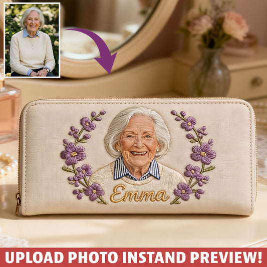 Custom Birth Flower & Name - Personalized Self Love Leather Long Wallet