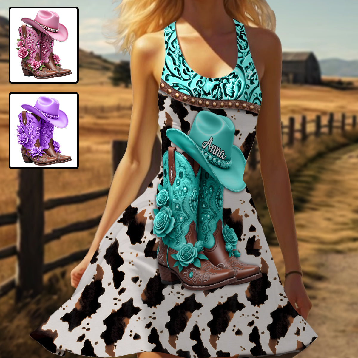 Bottes de cowgirl western - Robe sans manches de cowgirl personnalisée
