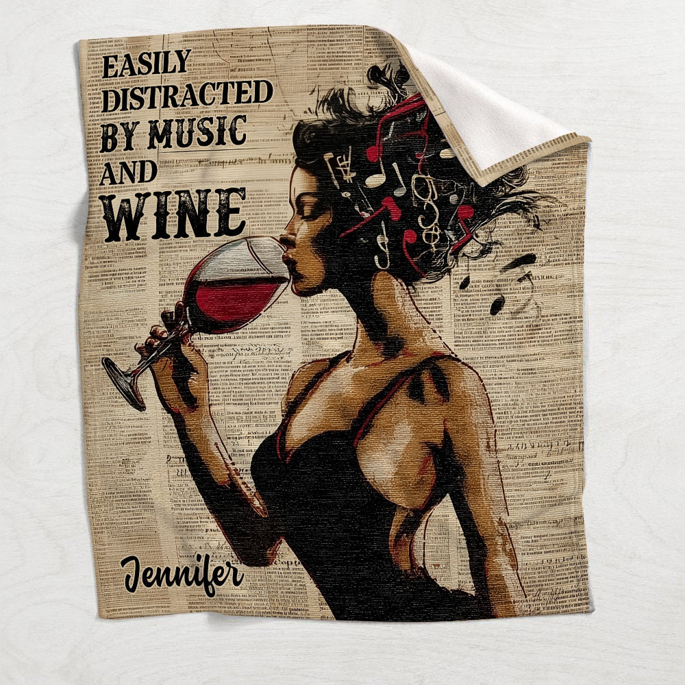 Facilement distrait par la musique et le vin - Couverture à vin personnalisée