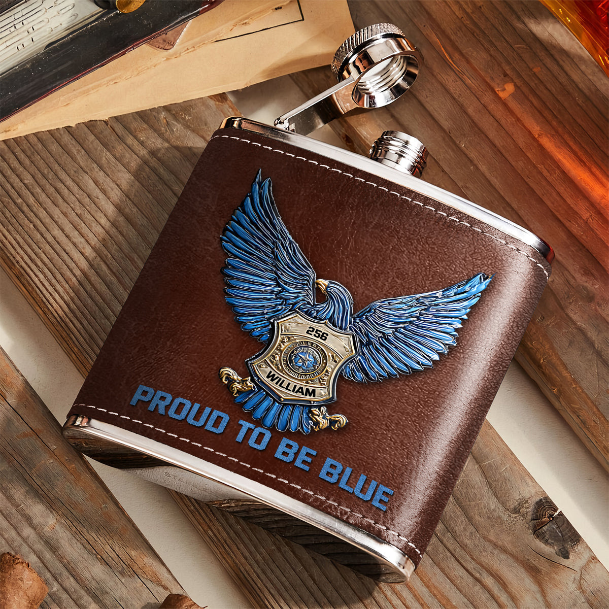 Fier d'être bleu - Flasque personnalisée pour policier