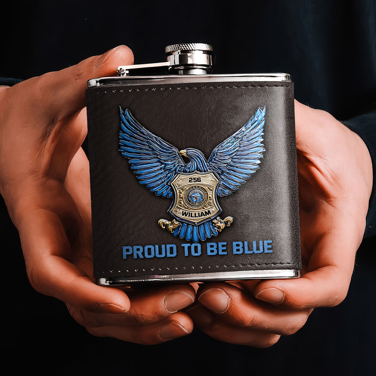 Fier d'être bleu - Flasque personnalisée pour policier