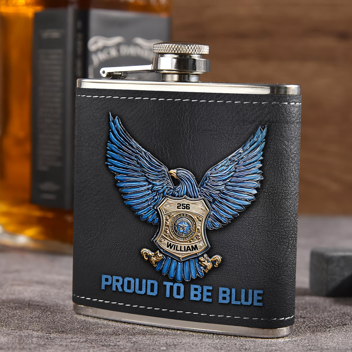 Fier d'être bleu - Flasque personnalisée pour policier