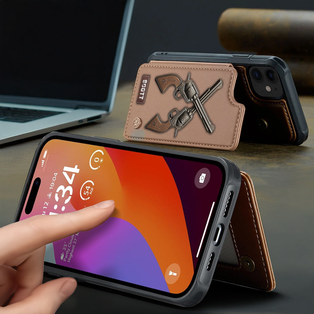 Étui portefeuille pour téléphone avec pistolets croisés - Équipement tactique personnalisé