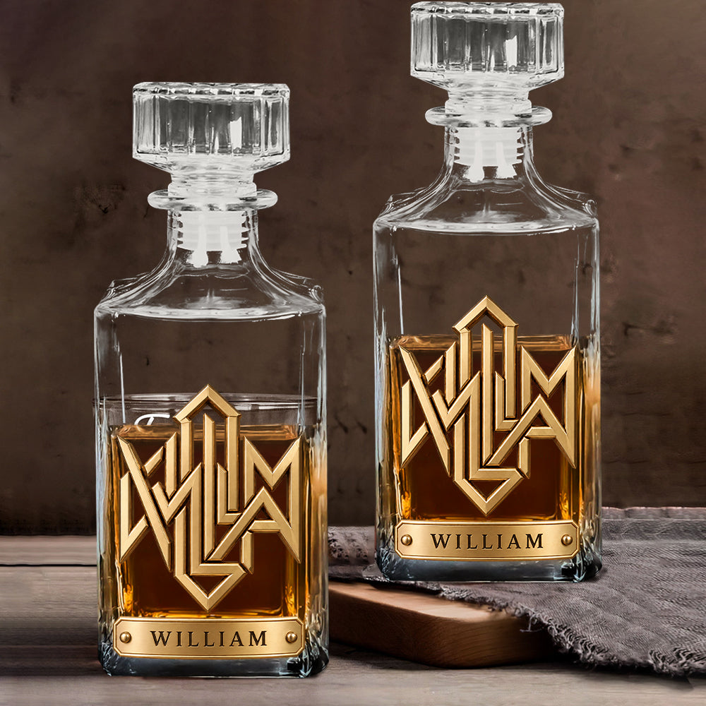 Luxury Name Logo - Personalized Real Men Whiskey Decanter Set