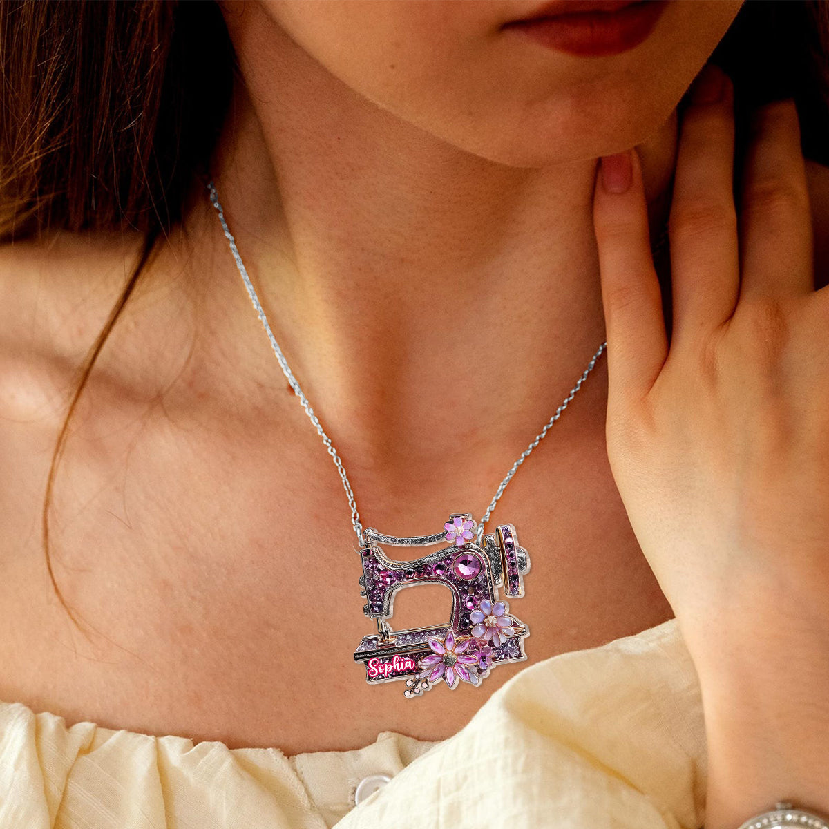 Magnifique machine à coudre - Collier pendentif personnalisé en forme de machine à coudre