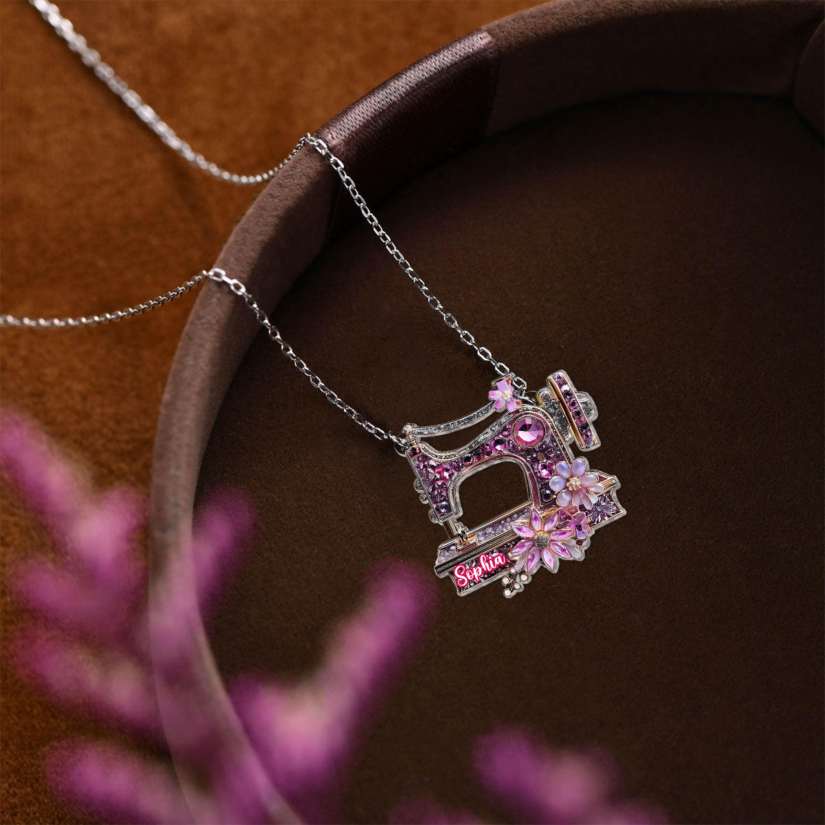 Magnifique machine à coudre - Collier pendentif personnalisé en forme de machine à coudre
