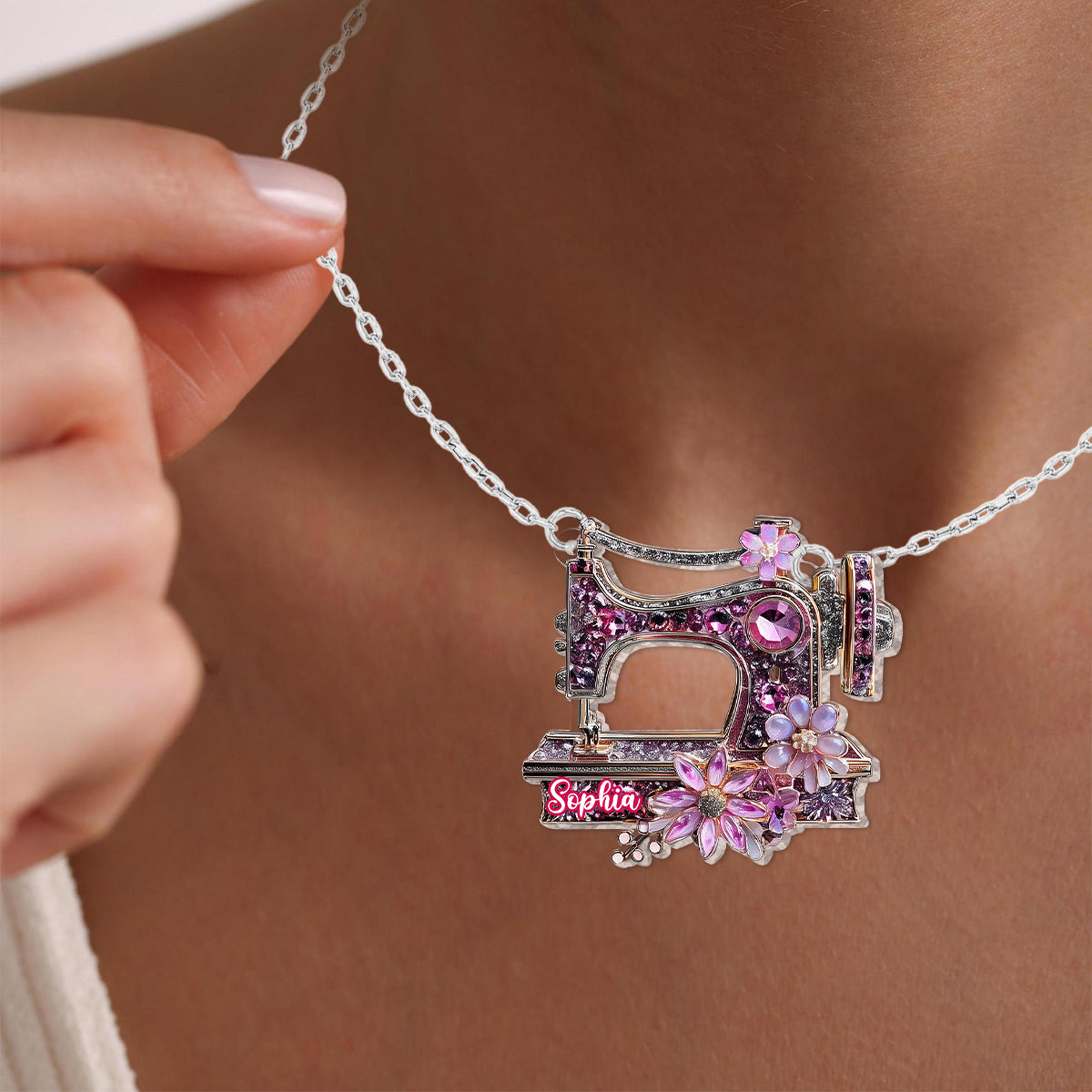 Magnifique machine à coudre - Collier pendentif personnalisé en forme de machine à coudre