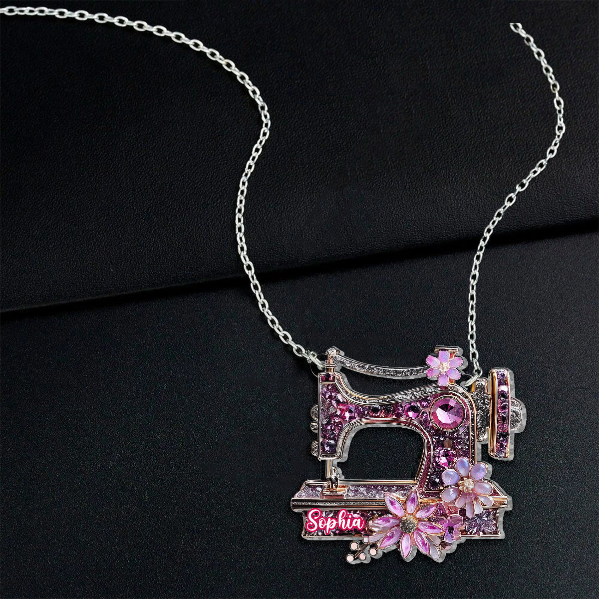 Magnifique machine à coudre - Collier pendentif personnalisé en forme de machine à coudre