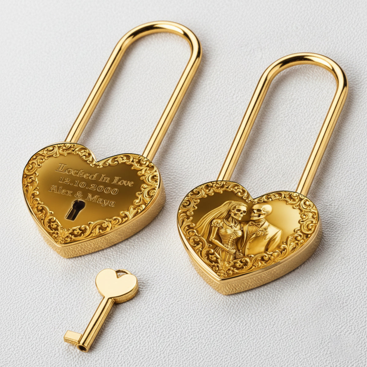 Locked In Love, Till Death Do Us Part - Personalized Skull Heart Padlock