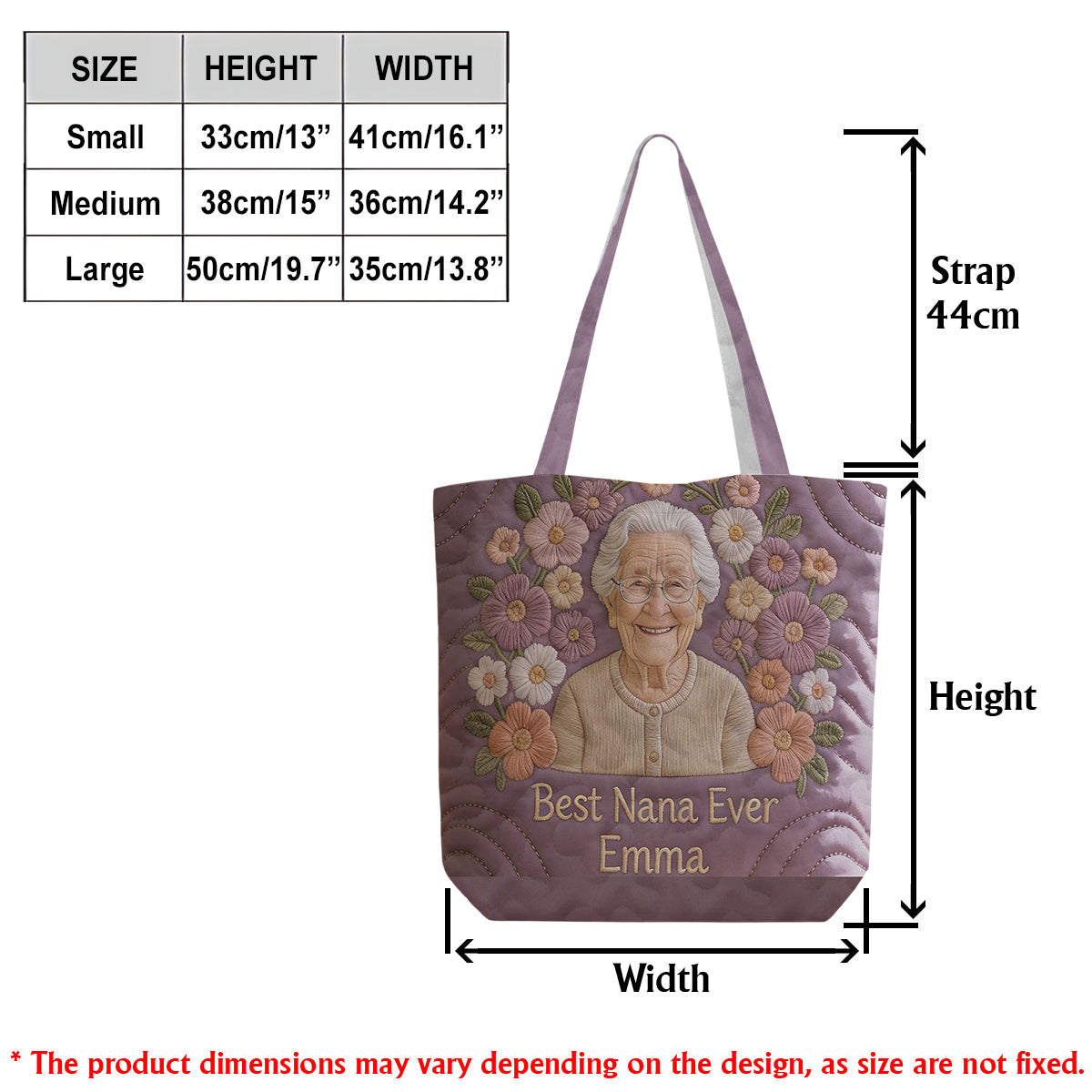 Floral Portrait Quilted Tote - Personalized Grandma Quilted Tote Bag