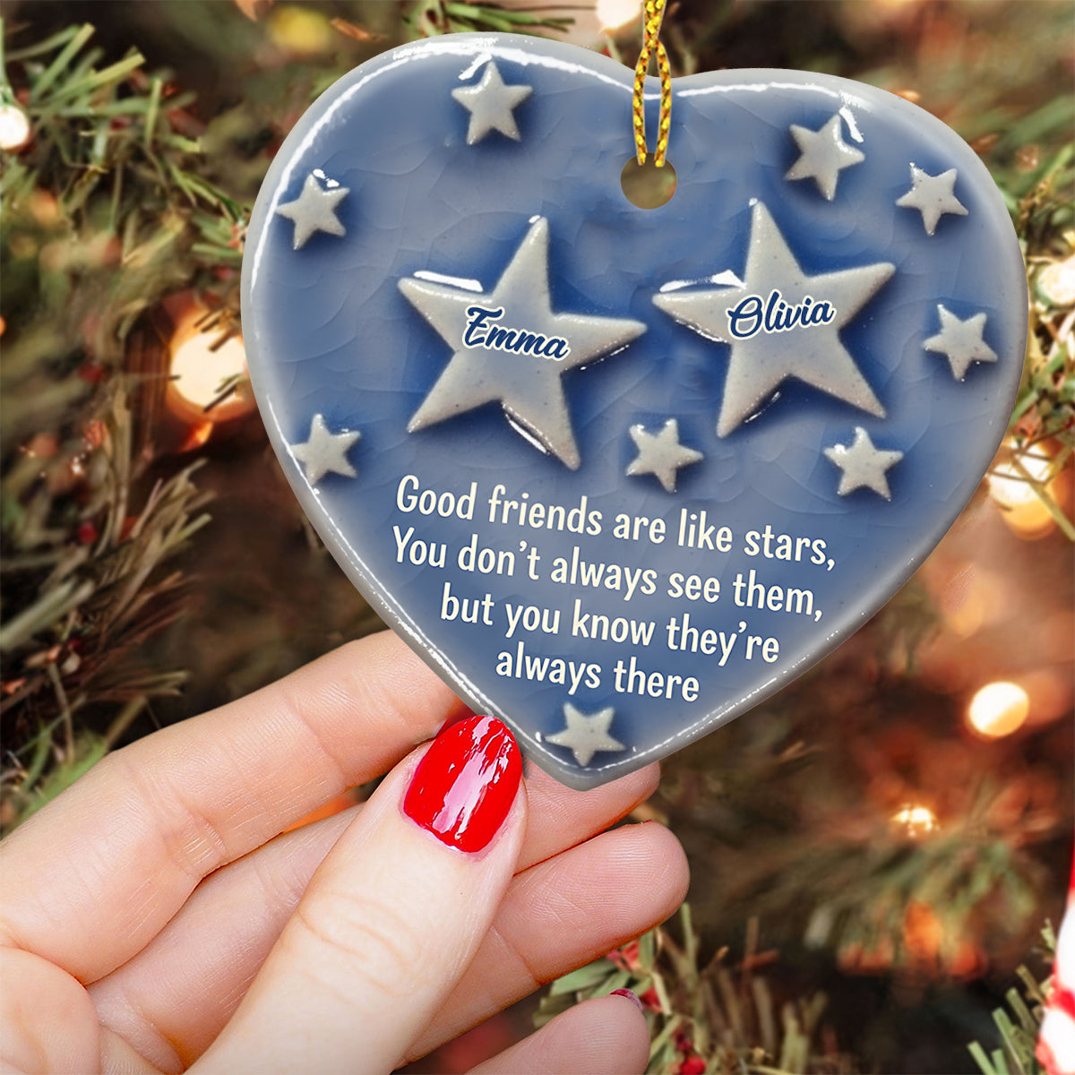 Good Friends Are Like Stars - Personalized Bestie Ceramic Heart Ornament
