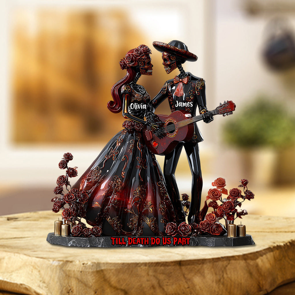 Jusqu'à ce que la mort nous sépare - Plaque acrylique personnalisée en forme de crâne