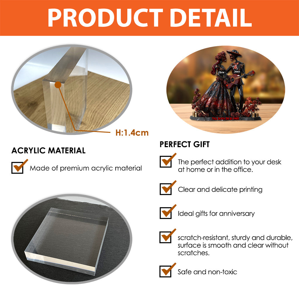 Jusqu'à ce que la mort nous sépare - Plaque acrylique personnalisée en forme de crâne