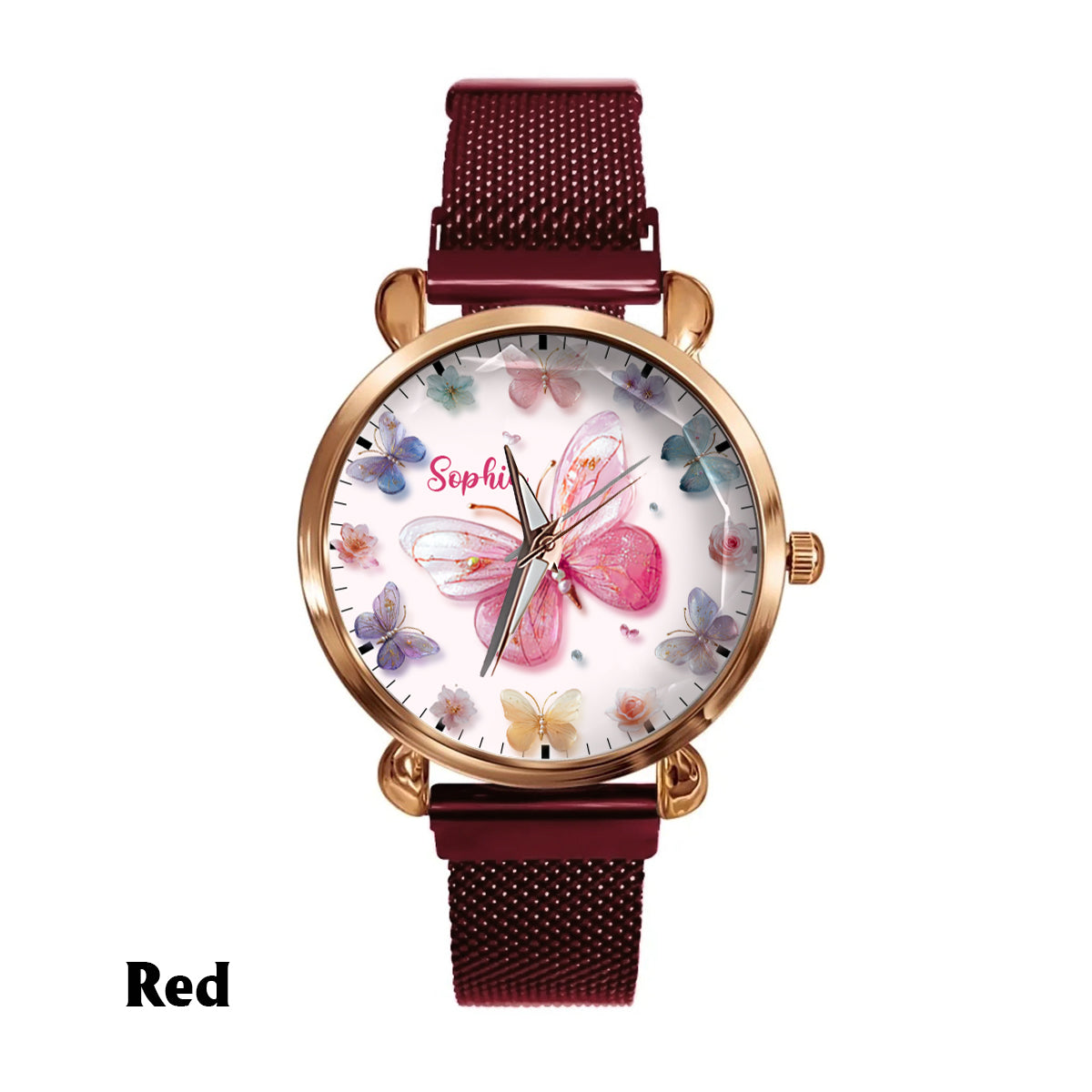 Montre-bracelet papillon personnalisée pour femme Crystal Butterflies - Papillons en cristal 
