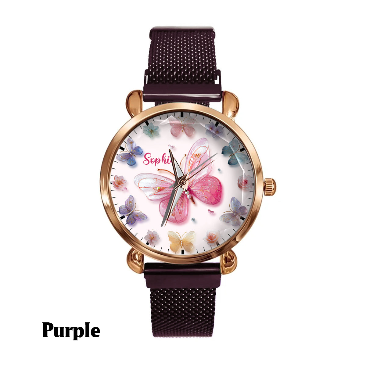 Montre-bracelet papillon personnalisée pour femme Crystal Butterflies - Papillons en cristal 