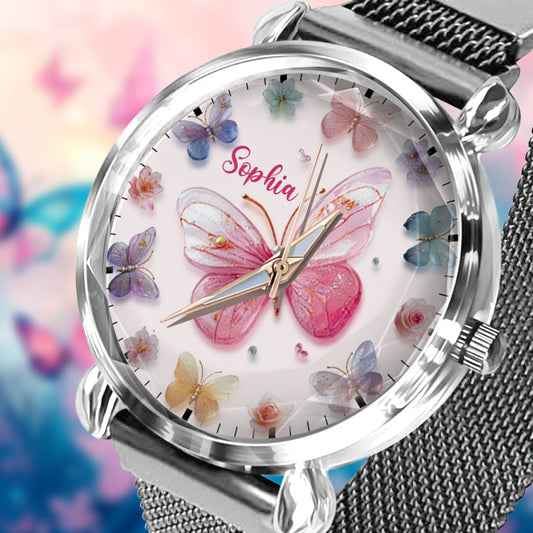 Montre-bracelet papillon personnalisée pour femme Crystal Butterflies - Papillons en cristal 