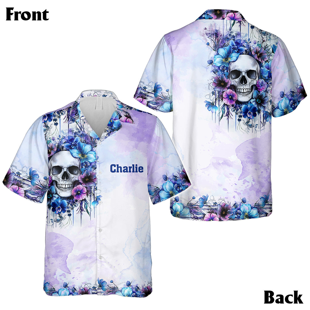 Watercolor Floral Skull - Personalized Skull Hawaiian Shirt & Sleeveless Dress