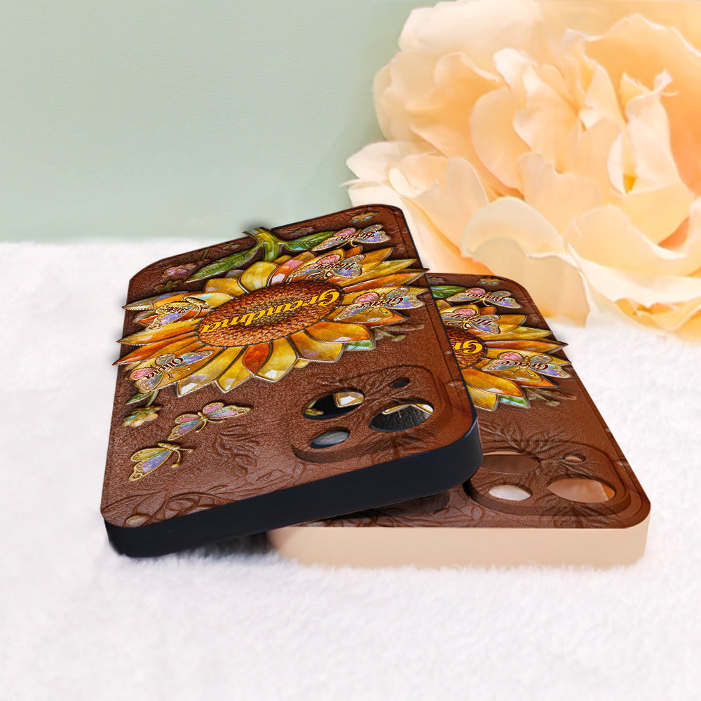 Grandma Sunflower - Personalized Grandma 3D Embossed Leather Phone Case