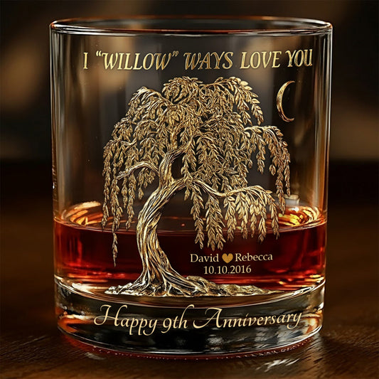 Je t'aime à Willow Ways, cadeau d'anniversaire pour lui/elle - Verre à whisky personnalisé pour couple