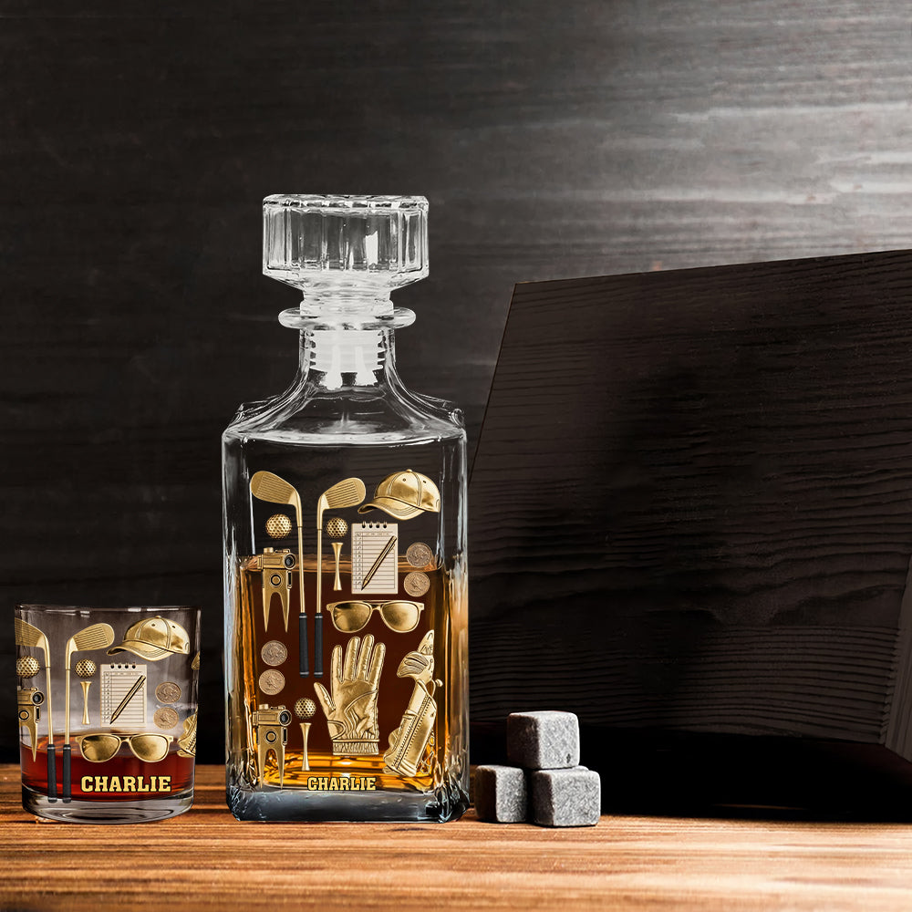 Vivez l'amour du golf - Coffret carafe à whisky personnalisée sur le thème du golf