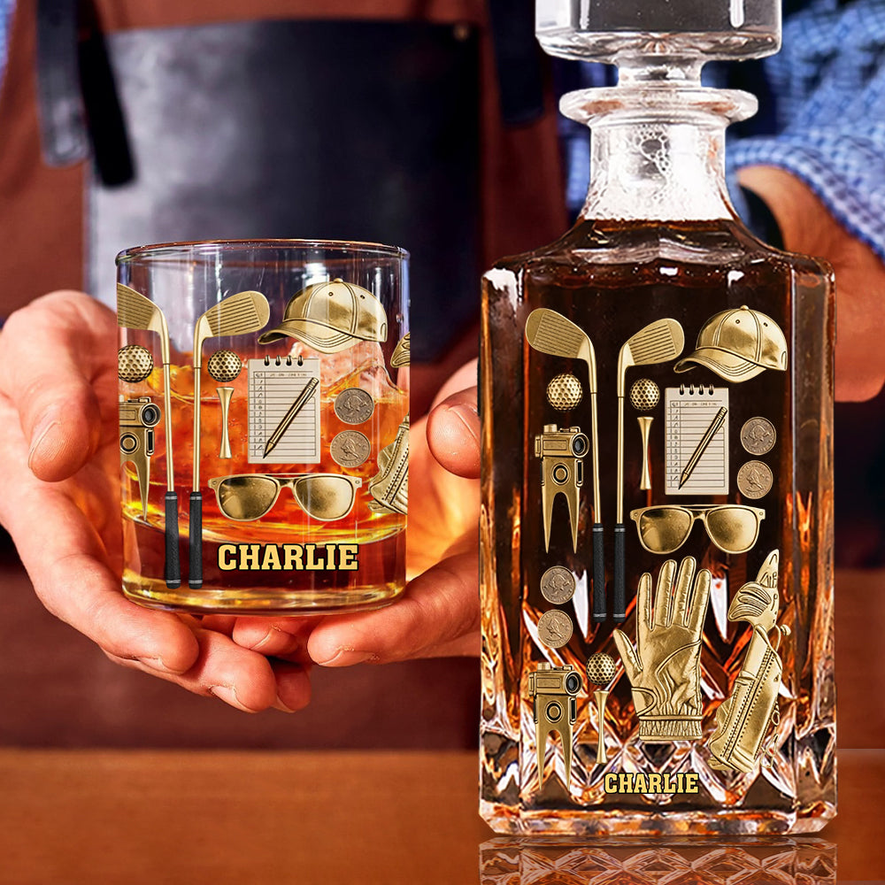 Vivez l'amour du golf - Coffret carafe à whisky personnalisée sur le thème du golf