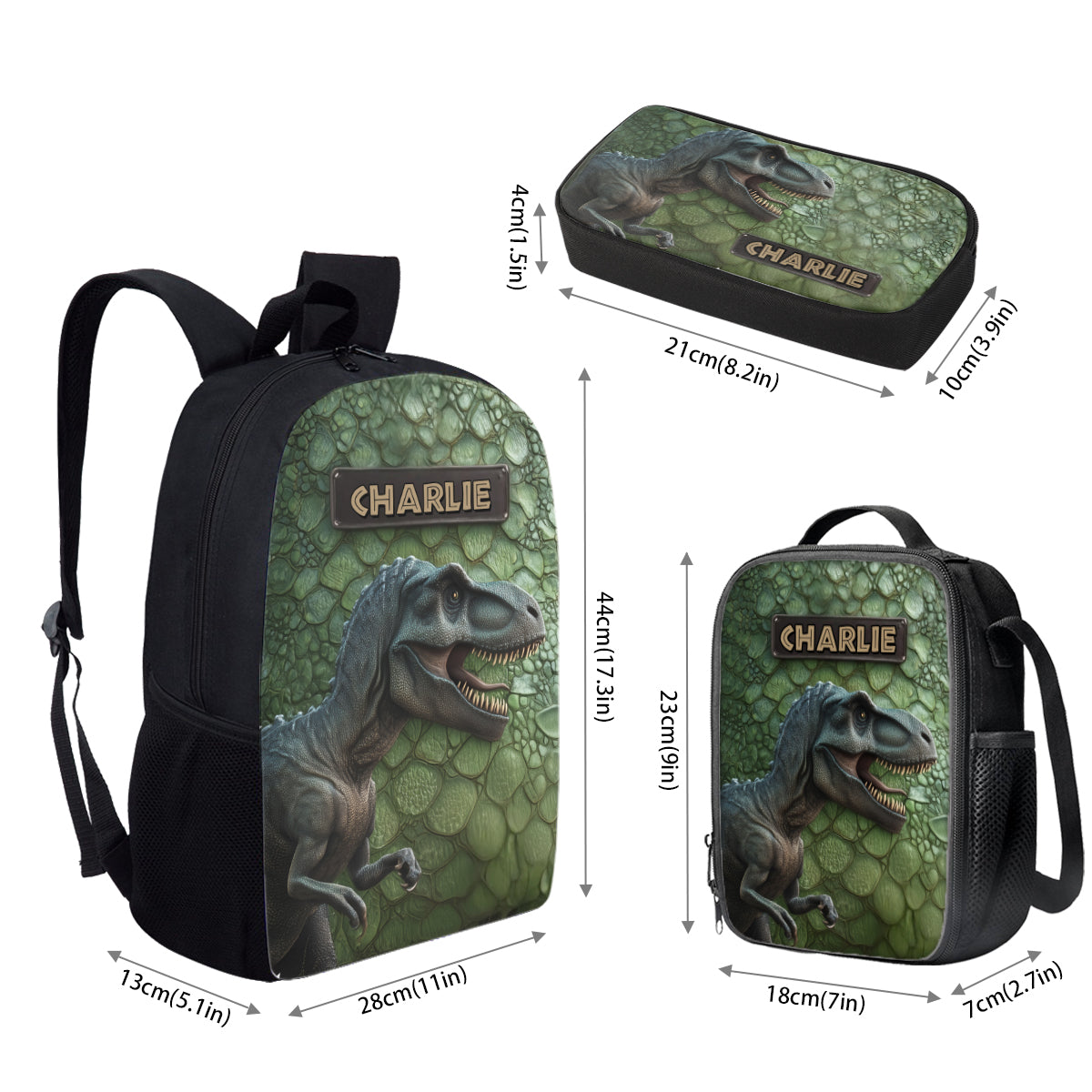Dinosaur - Personalized Kid Backpack Lunch Bag Pencil Case Set