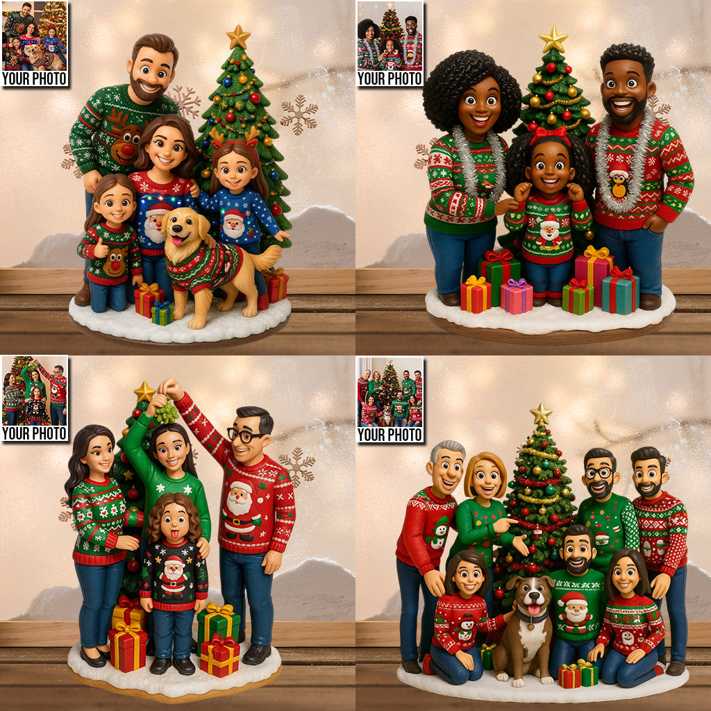 Joyeux Noël ! Plaque acrylique personnalisée avec photo (forme sur mesure) pour toute la famille