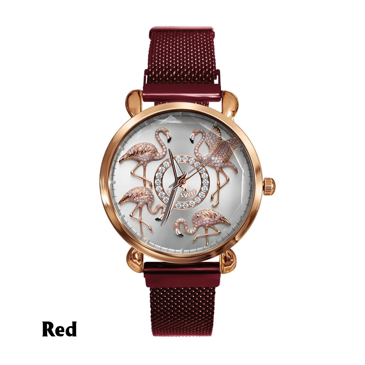 Montre-bracelet personnalisée pour femme avec flamants roses « Love Flamingos » 