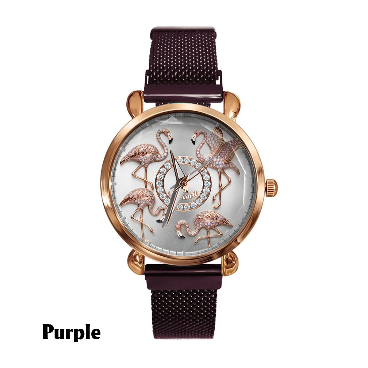Montre-bracelet personnalisée pour femme avec flamants roses « Love Flamingos » 