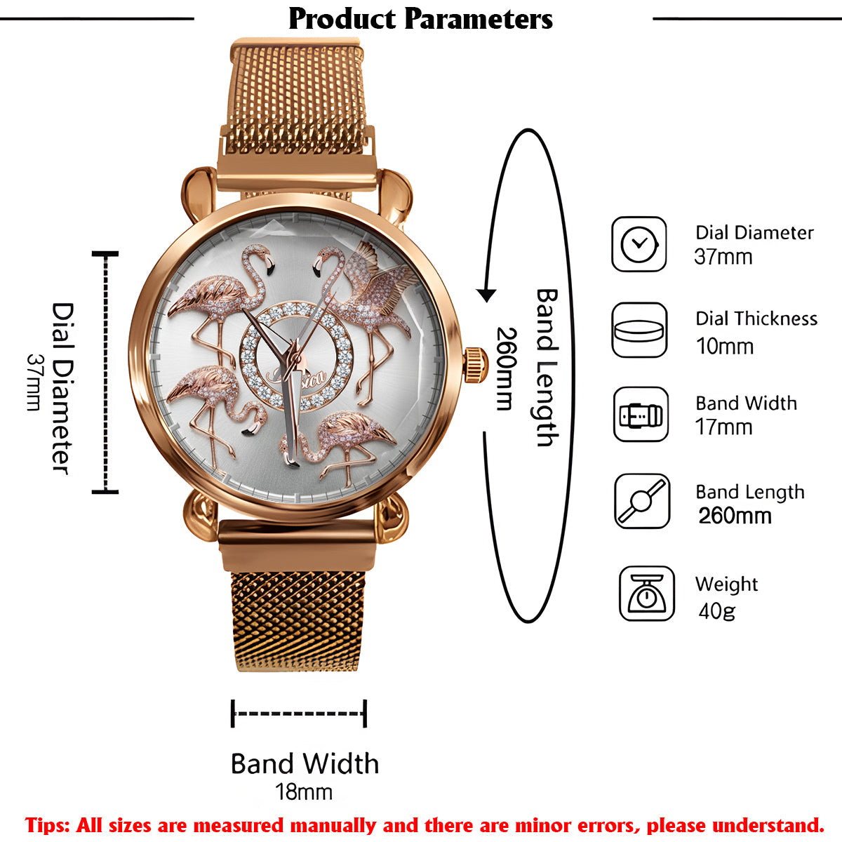 Montre-bracelet personnalisée pour femme avec flamants roses « Love Flamingos » 