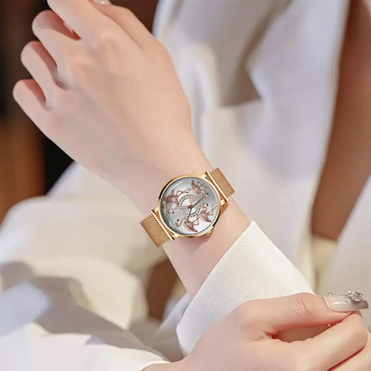 Montre-bracelet personnalisée pour femme avec flamants roses « Love Flamingos » 