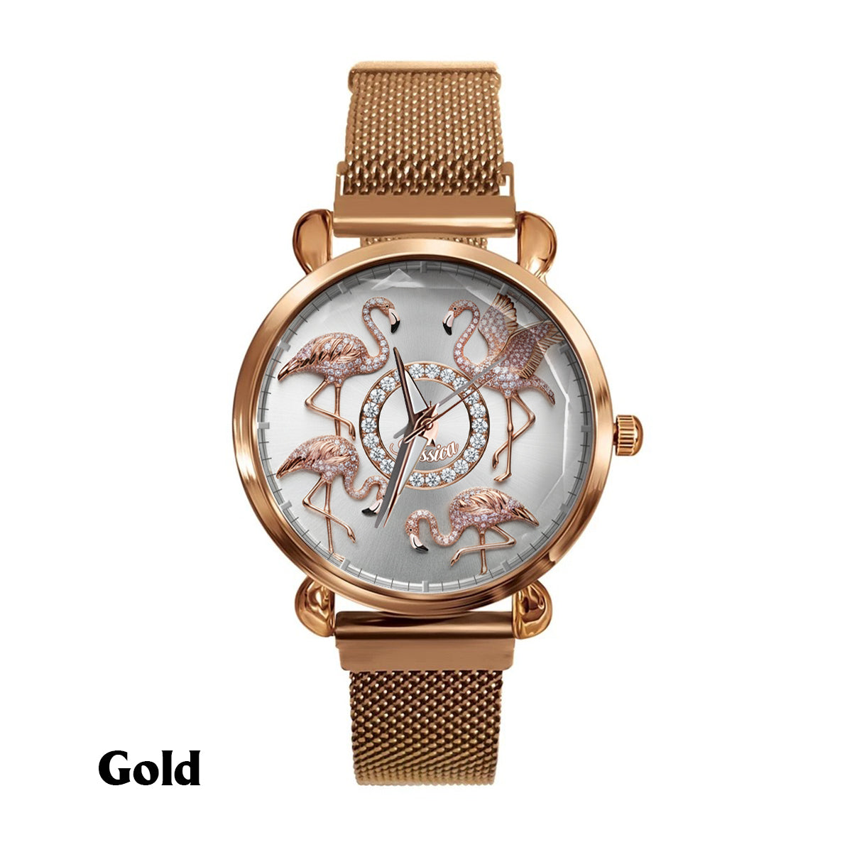 Montre-bracelet personnalisée pour femme avec flamants roses « Love Flamingos » 