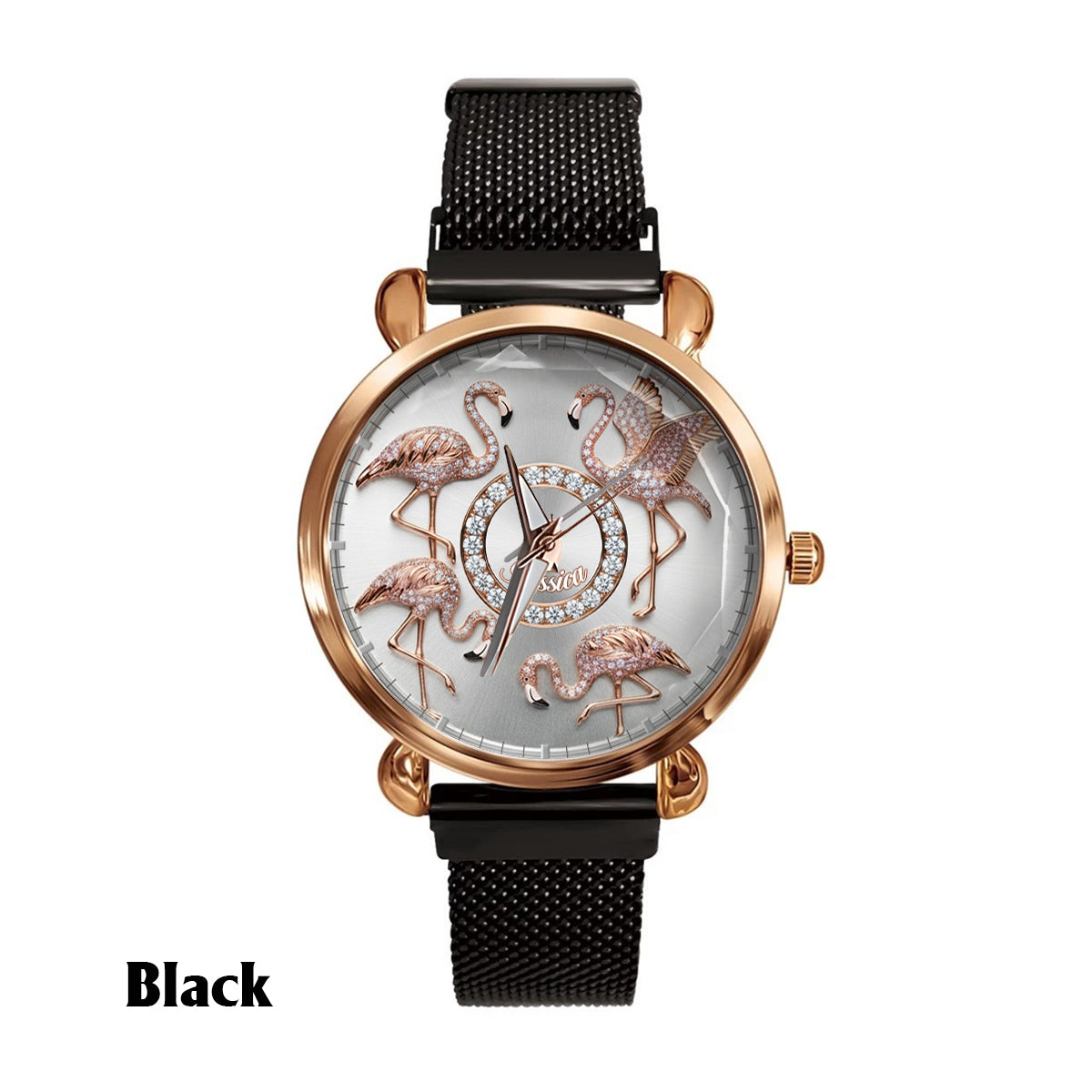 Montre-bracelet personnalisée pour femme avec flamants roses « Love Flamingos » 